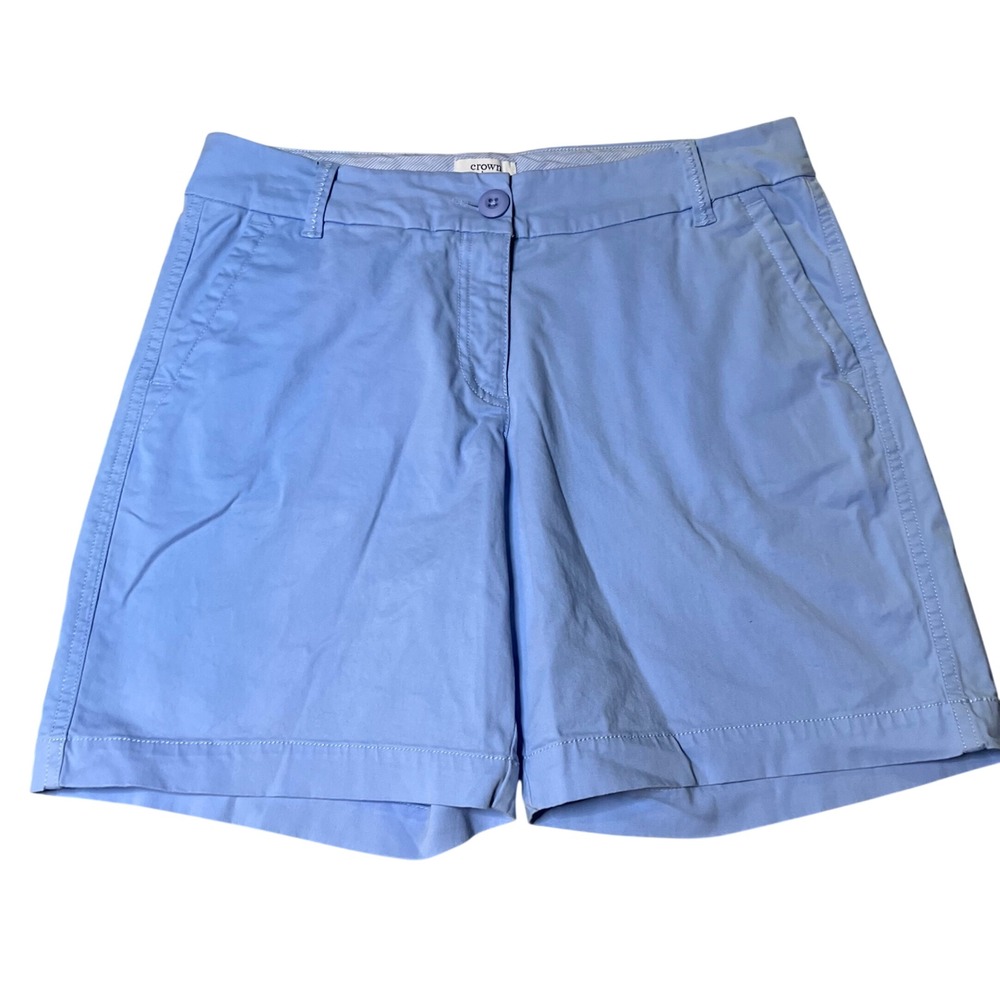 Crown & Ivy Caroline Chino Shorts Womens 4 Blue Stretch Cotton Preppy Casual